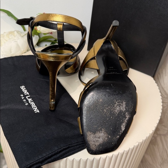 Saint Laurent Metallic Gold Strappy Heels - Picture 5 of 5